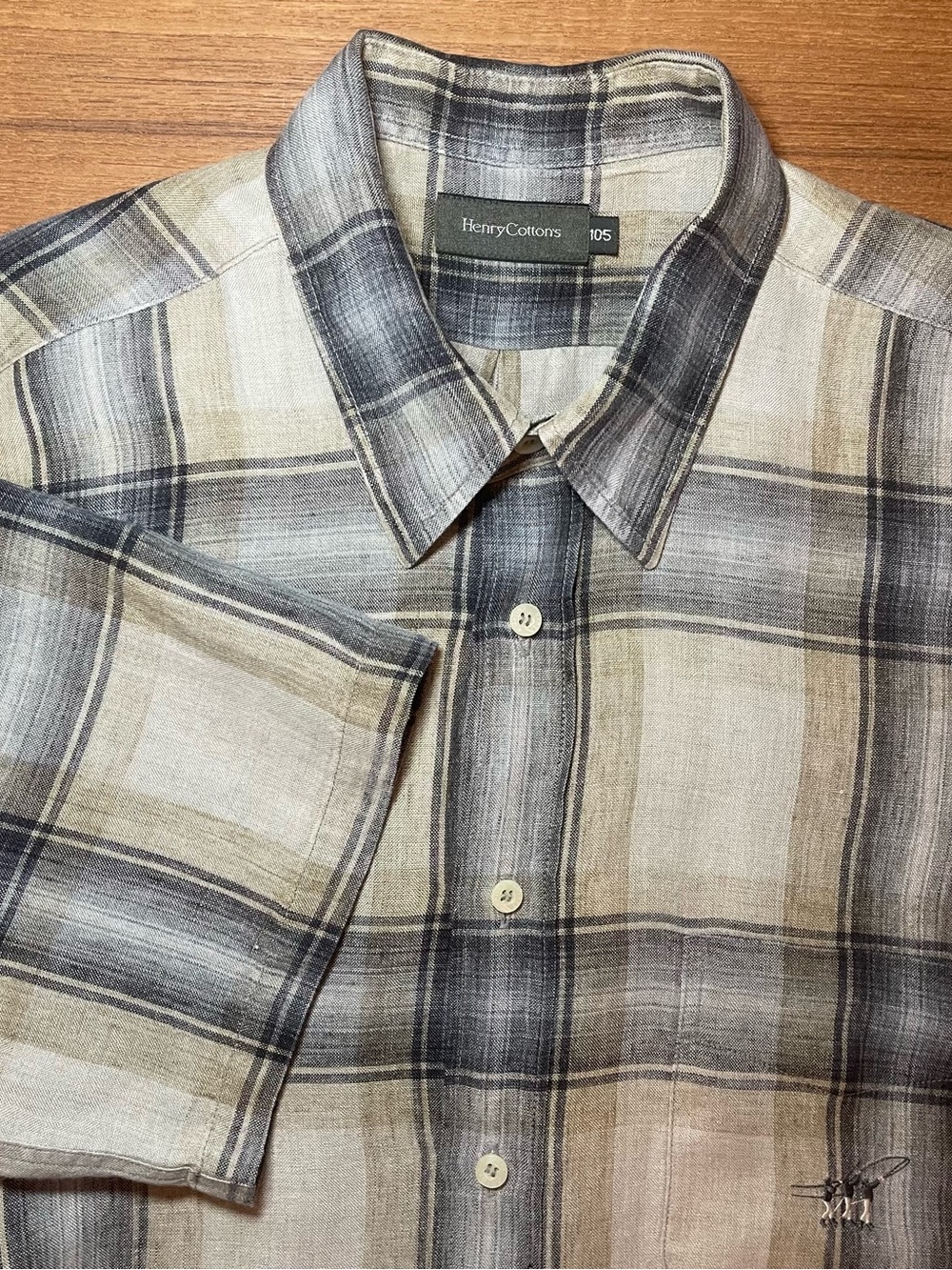 Vintage Henry Cotton's Slate Blue/Taupe Plaid 100% Linen Shirt Men's XXL 3XL 105